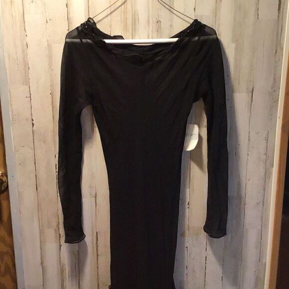 Gown sheer black with gold trim and flower at the bottom by Exyla size 4 new wit - Picture 1 of 7
